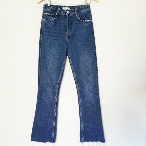 Anine Bing Lara Flared Jeans 27 Mid Indigo Blue High Waist Raw Hem Designer $230 - Picture 4 of 16